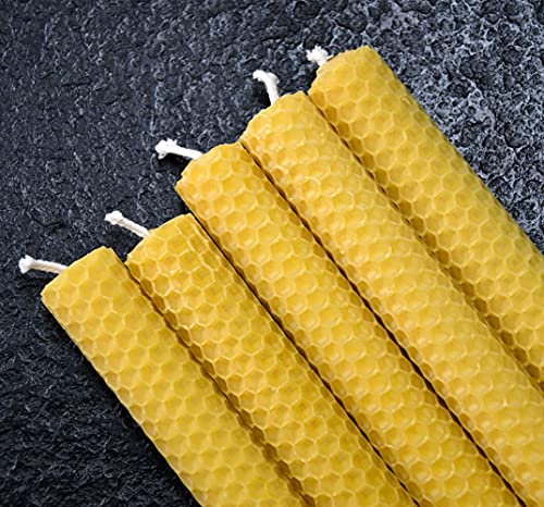 Deybby Handmade Beeswax Taper Candles, Dripless Wax Candles, Hand-Rolled Honeycomb Candles For Dinner Party, Set Of 6 Flat Top（Brown Raw） #TOP4