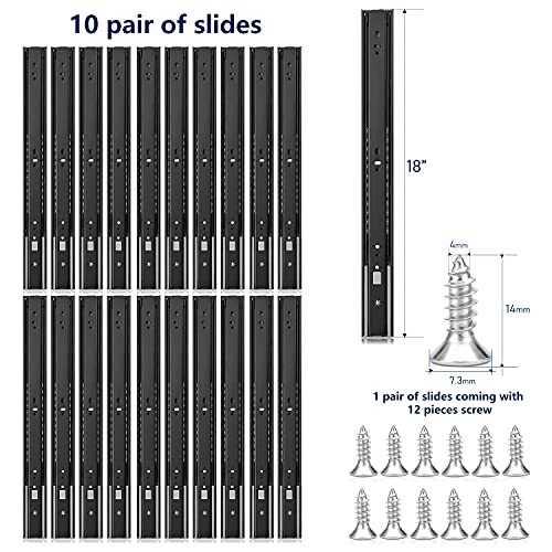 Image of Ravinte 18 Inch Soft Close Drawer Slides 10 Pairs 20 Pack Black Full Extension Ball Bearing Drawer Glide Side Mount