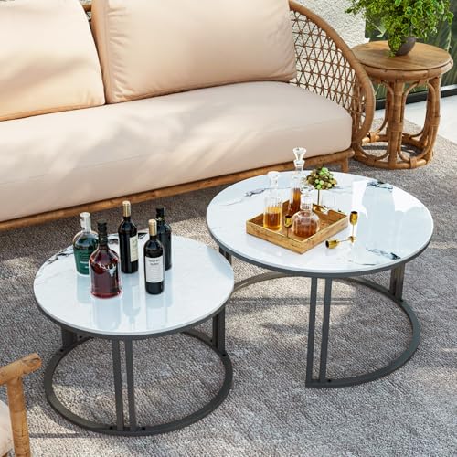 Round Coffee Table Marble Top Tables - Nesting Coffee Tables Set ...