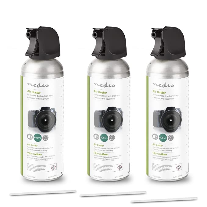 Nedis Air Duster for Camera & Other Sensitive Electronics, Camera Cleaning Kit,450 ml (15.2 oz) | 6 Bar| Made in Europe | Imported from Netherlands - Pack of 3 (Remove Safety Lock Before Use)