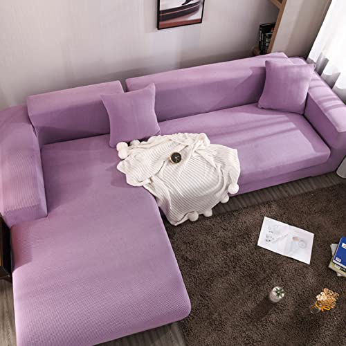 Housse de canapé en L pour soirée cinéma : confort jacquard violet - 2