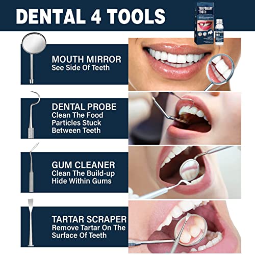 Wttfc Temporary Dentures, 2 Sätze Temporär Zahnreparatur Perlen mit Mundspiegel, Zahnsteinentferner, Zahnsonden, Zahnfleischreiniger, Thermal Klebend Perlen für Fehlende Gebrochene Zähne – Bild 6