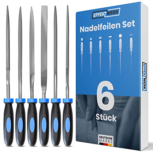 EFFEKTWERK Ensemble de limes à aiguilles - 6 pièces - ensemble de mini limes pour bois métal plastique - ensemble de limes petit