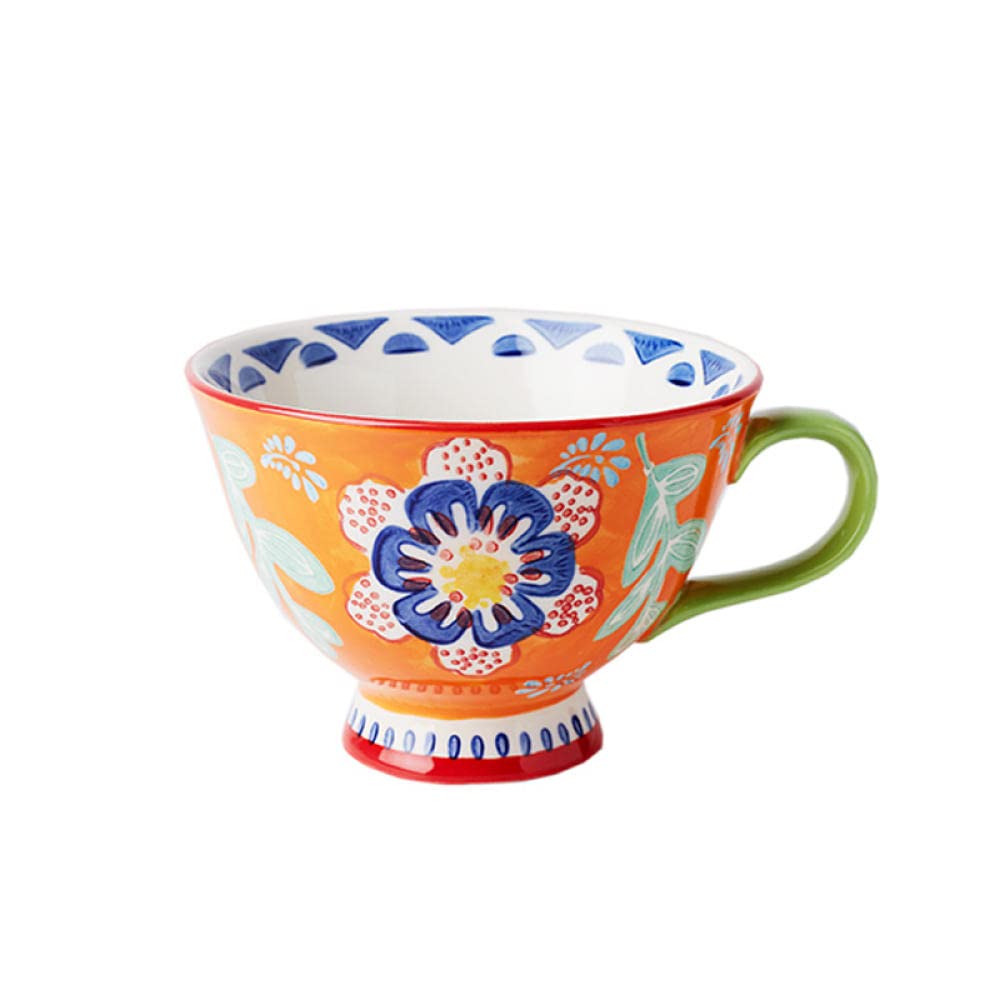 Simple European Style Ceramic Mug, 450ml Pastoral Style Breakfast Cup Water Cup Coffee Cup Tea Cup-B