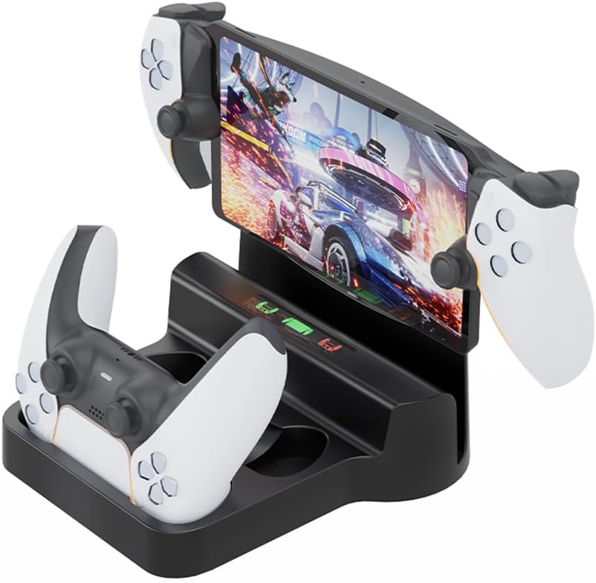 Charging Station for PS Portal Handled Game Console, Dual Chaging Dock for PS5/PS5 Elite Controllers Game Charging Base Stand Holder Accessories (Black)