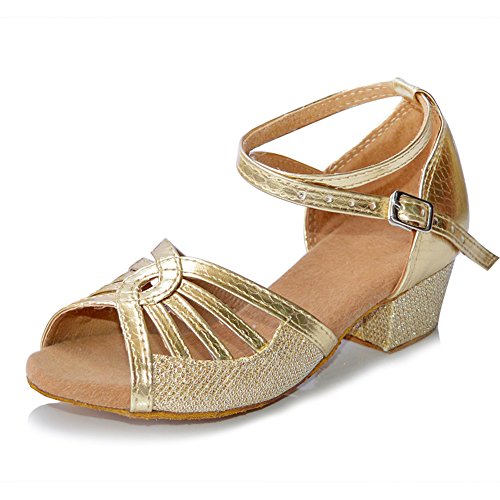 Misu Girl's Peep Toe Sandals Latin Salsa Tango Practice Ballroom Dance Shoes with 1.4