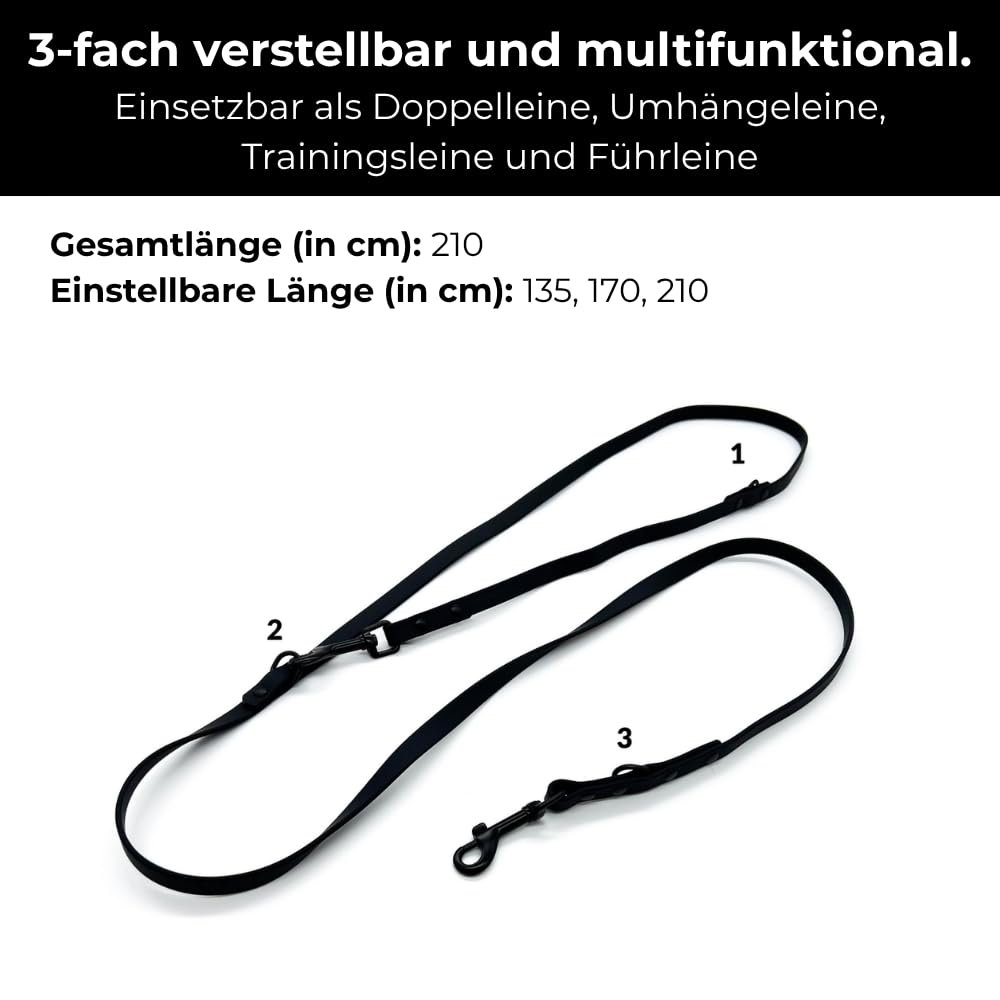 Hundeleine kleine Hunde verstellbar 210cm - Freihandleine Orange | Metallkarabiner bis 312kg, 3 Längen von 110-193cm, Veganes Material aus recyceltem PET, Wetterfest abspülbar
