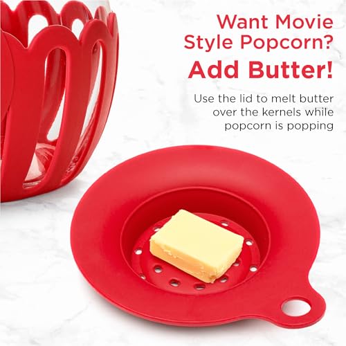 Image of Ecolution Patented Micro-Pop Microwave Popcorn Popper with Temperature Safe Glass, 3-in-1 Lid Measures Kernels and Melts Butter, Made Without BPA, Dishwasher Safe, 1.5-Quart, Red (Pack of 4)