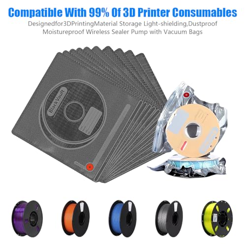 Image of Serplex 3D Printer Filament Storage Kit, 10PCS Vacuum Seal Bags 32x34cm, 4 Sealing Clips, 10 Humidity Indicator Cards & Hand Pump with Built-In Filter, Moisture-Proof Filament Maintenance Supplies