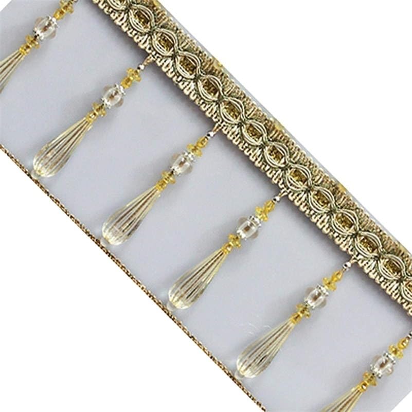Franges tressées à pampilles perlées de 1 mètre for rideaux – Élégantes fournitures de couture for décoration d'intérieur DIY(Light Yellow)
