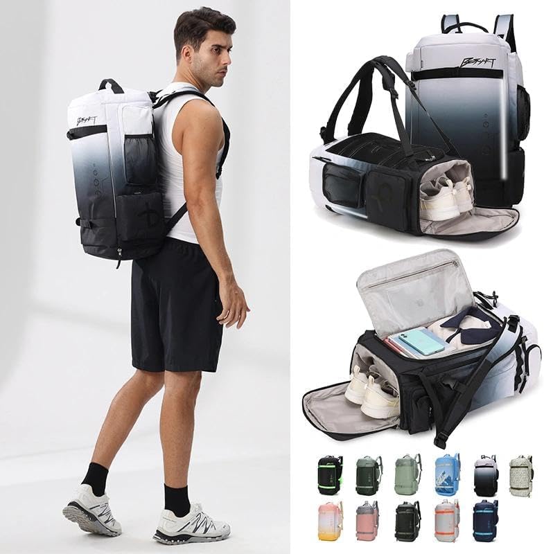 BE SMART 2 in 1 Convertible Gym Duffel Bags with Shoes Compartment - 40L Waterproof Extra Large Workout Backpack for Gym Men, Heavy Duty Sports Duffle Backpacks for Travel, Hiking, Camping, Carry On - Image 6