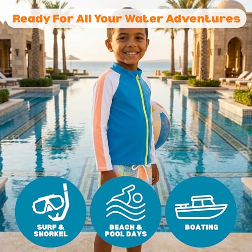 Image of SwimZip Boys' Long Sleeve Rash Guard & Swim Shorts Set - UPF 50+ Sun Protection