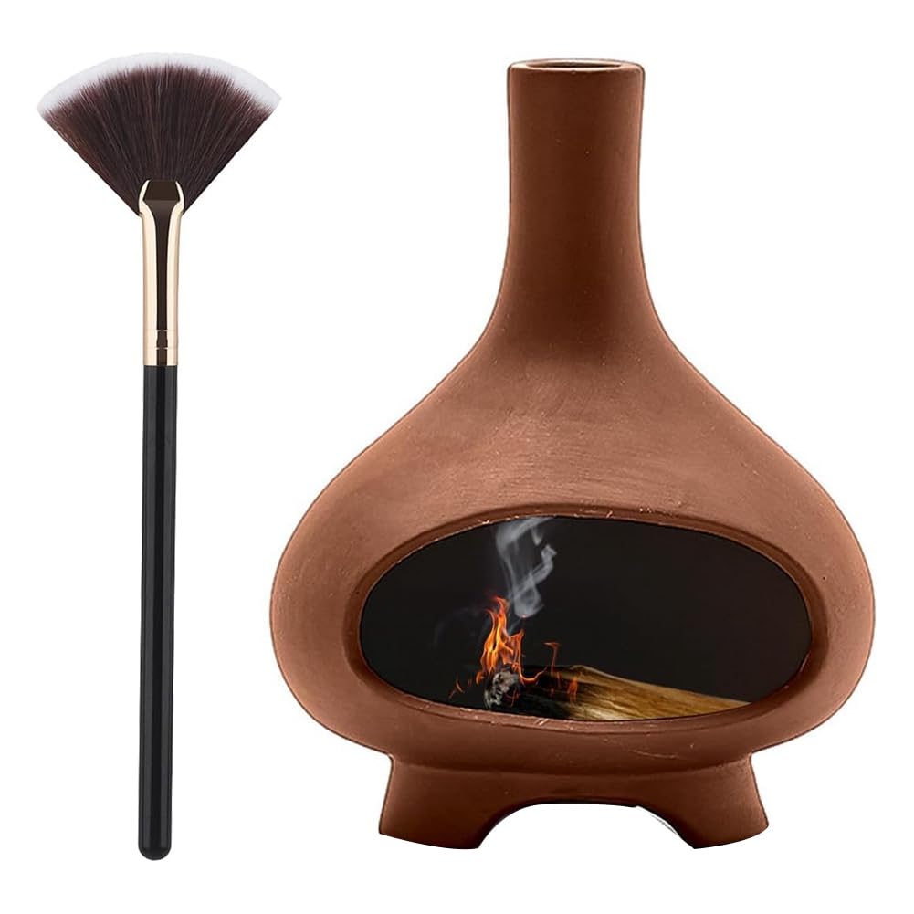 CTRLZS Incense Burner Handmade Ceramics Incense Burner Chimney Dish Smudge Bowl for Sticks Sage with Brush
