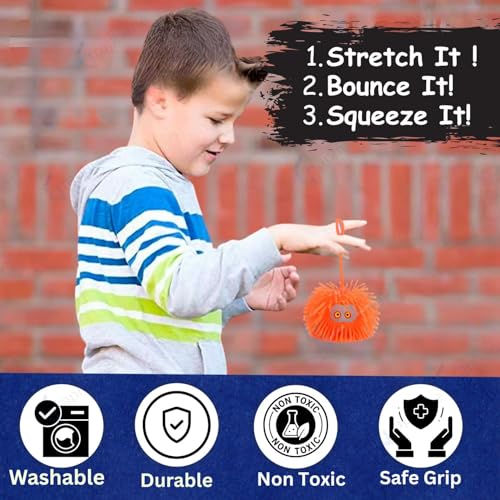 Image of GRAPHENE 2 Pcs Lights Puffer Balls with Big Eyes Soft Squeezable Squishy Toy Stress Relief Ball Rubber Sensory Ball Fun Toy Indoor Outdoor Spiky Fidget Squeaky Sponge Balls Boy Girl Best Gift
