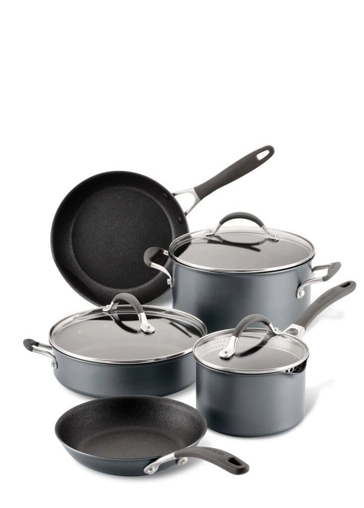 Circulon Scratch Defense Induction Hob Pan Set of 5 - Pots and Pans Sets Non Stick with Extreme Non Stick, Dishwasher & Oven Safe Cookware, Graphite Pewter Finish