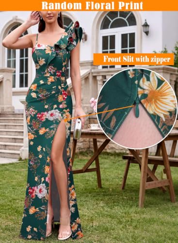 Image of VFSHOW Womens Ruffle One Shoulder Formal Prom Gala Maxi Dress Evening Gown | V Neck, Bodycon, Sexy High Slit, Long Cocktail Wedding Guest Dresses, Party, Bridesmaid