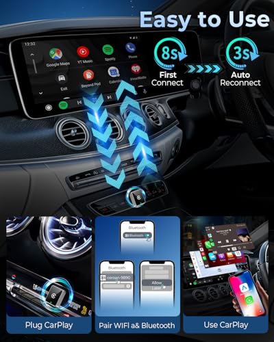 Image of CEROAN 2-in-1 Wireless CarPlay Adapter & Android Auto Wireless Adapter with Bluetooth 5.3 & 5GHz Dual-Band WiFi - Plug & Play, Wired to Wireless, Auto Reconnect for Lag-Free iOS /Android Use