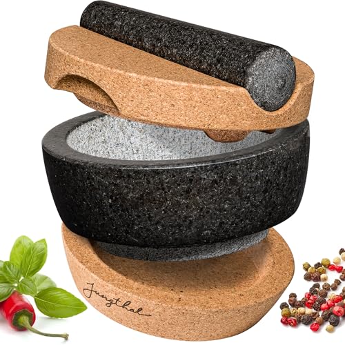 JUNGTHAL Mörser mit Stößel im Set | Granit | Korkbasis | Korkdeckel | XXL groß für Gewürze & Kräuter JUNGTHAL Mörser mit Stößel im Set | Granit | Korkbasis | Korkdeckel | XXL groß für Gewürze & Kräuter