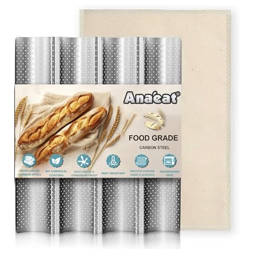 Anaeat Nonstick French Baguette Bread Pan with Thick Professional Proofing Cloth Dough Couche - Long Sourdough Bread Baking Pan Tray for Professional & Home Baker, Perforated Loaves Bake Mold Supplies
