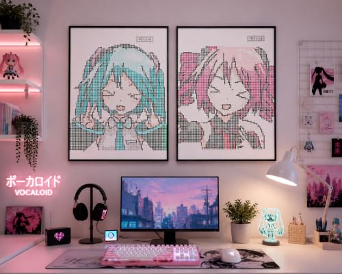 Image of Miku & Teto Pixel Anime Poster Set of 2 A3 | Vocaloid Inspired Chibi Wall Art Prints | Kawaii Matte Unframed Posters for Bedroom, Gaming Room, Hostel & Otaku Room Decor