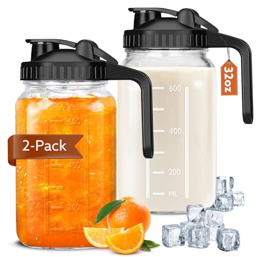 Image of Mihlapi Breast Milk Pitcher, 32 OZ Mason Jar Pitcher with Lid Double Leak Proof,1 Quart Breastmilk Storage Containers for Fridge, Glass Jug for Sun Tea, Juice, Cold Brew Coffee