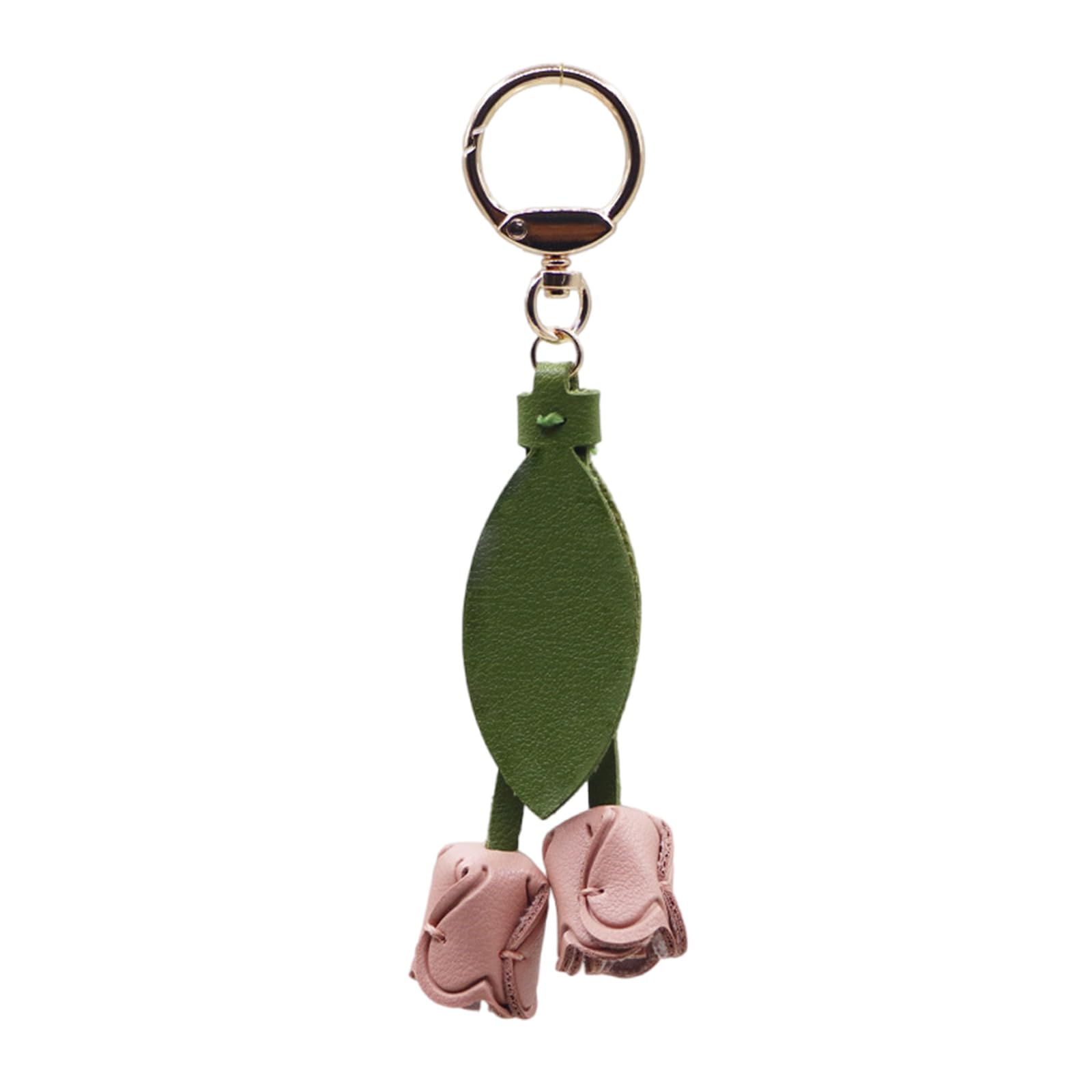 Laiousn Unisex Rouge Powder Trendy Tulips Bag Charm Alloy Pu Leather Detachable Ornament Elegant Floral Rings For Women Men Gift Pu Leather Keychain