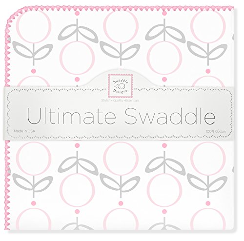 SwaddleDesigns Large Receiving Blanket, Ultimate Swaddle for Baby Girls, Softest US Cotton Flannel, Best Shower Gift, Made in USA, Pink Lolli Fleur (Mom's Choice Award Winner)