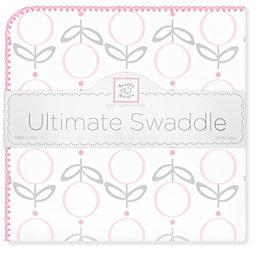 SwaddleDesigns Ultimate Winter Swaddle, X-Large Receiving Blanket, Made in USA, Premium Cotton Flannel, Pink Lolli Fleur (Mom's Choice Award Winner)