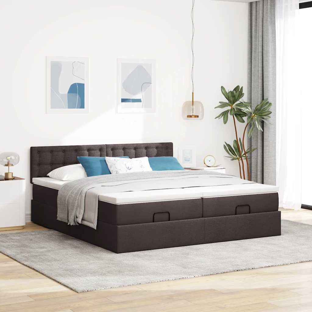 Ottoman Betten 180 x 200 cm, marrone scuro, spazio letto matrimoniale con materasso a molle insacchettate, 280 kg, robusto letto imbottito per camera da letto e camera degli ospiti