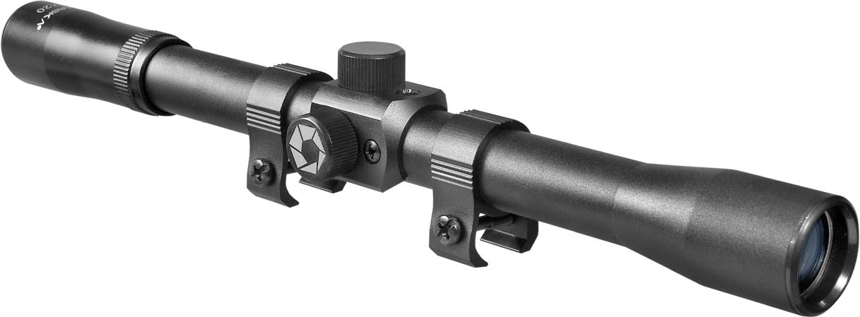 Barska 4X Rimfire Rifle Scope – 30/30 Reticle, Parallax Free at 50 Yards, Coated Optics, 1/4 MOA Windage & Elevation, Includes 3/8" Rings, Matte Black for .22 Small Bore Rifles