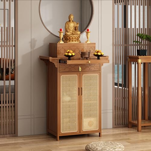 仏壇ニッチ 祭壇テーブル 竹製 収納付き テーブルトリビュート モダン 家庭用木製仏壇、引き出し付き、お香や祈りのための中国製リビングルーム、寝室、オフィス、アパートに適しています ブラウン 80x40x119cm