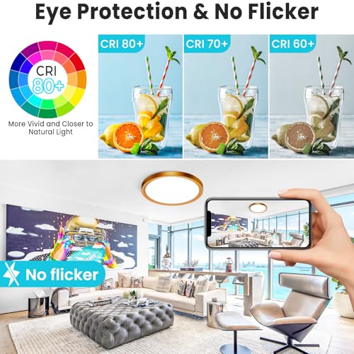 Image of libtit 7 Inch Golden Bronze Flush Mount Ceiling Light, 15W Aureate Ceiling Light Fixture, 3000K /4000K /6500K Color Selectable, Gilded Round Ceiling Lighting for Bedroom Kitchen Pantry