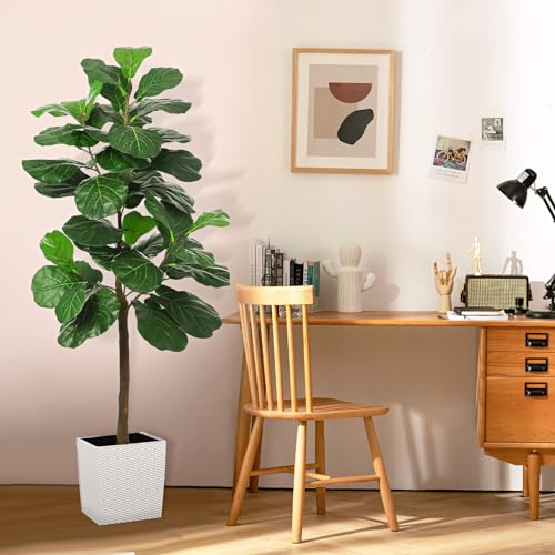 Artificial Fiddle Leaf Fig Tree, 6FT Fake Fig Silk Tree in Pot Artificial Tree, Ficus Lyrata Faux Trees for Home Office Living Room,Decorative Fake Plants for Indoor Entryway Decor Home Office 1 Pack