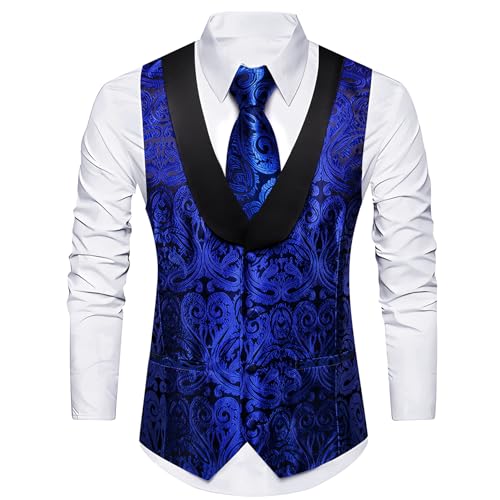 Image of Barry.Wang Mens Silk Lapel /Shawl Collar Vest Tie Sleeve Holder Set Formal /Casual Paisley Vests Wedding Tuxedo Waistcoat