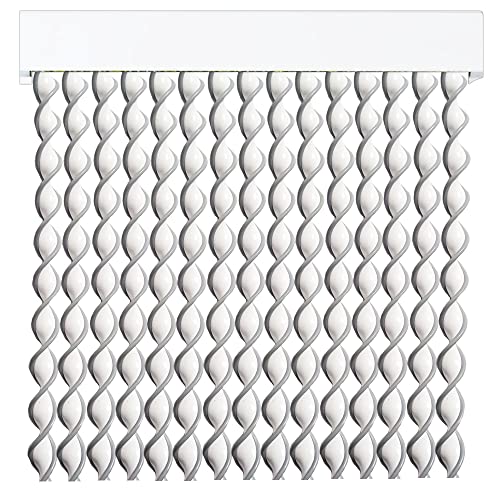 Cortinas Exterior Puerta de Cordon | 72 Tiras Plastico PVC y Barra Aluminio | Ideal para Terraza y Porche | Antimoscas | BLANCO-GRIS | 210 * 90
