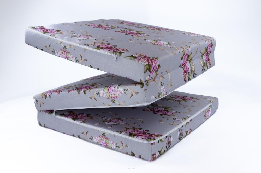 FORTISLINE Matelas pliant, motif floral, gris, 195 x 60 x 9 cm, housse lavable, 3 pièces, lit de camping, de qualité supérieure, peu encombrant, en mousse, pliable