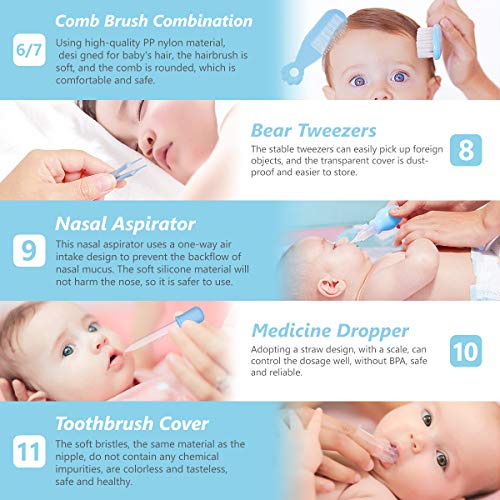 Baby Grooming Kit, 11 in 1 Baby Healthcare Kit Safety Health Care Set with Hair Brush Comb Nail Clipper Nasal Aspirator Baby Thermometer etc for Nursery Newborn Infant Girl Boys Keep Healthy and Clean - Thumbnail 5