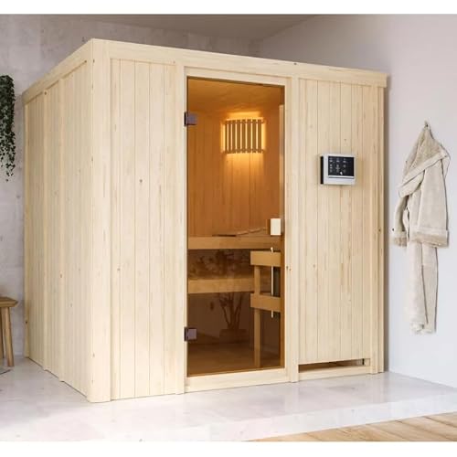 Karibu Tromsö Sauna Traditionnel 5-6 Places | Épicéa du Nord & Poêle 9kW | Porte en Verre Trempé, Ventilation Optimale | 196x178x198cm