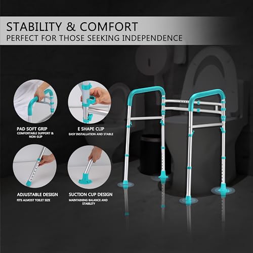 Image of Lianjindun Toilet Safety Rails (350 lb), Adjustable Toilet Frame for Elderly, Seniors, Handicap & Disabled, Foldable Handicap Toilet Handles Fit Any Toilets(Peacock Blue)