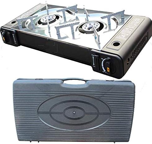 PROGEN Portable Camping Twin Gas Cooker Piezo ignition Stove Burner Portable BBQ Outdoor with Carry Case