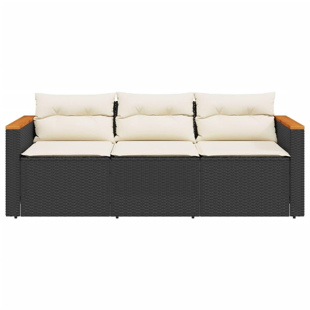 Refined Gartensofa 3-Sitzer, Loungesofa Sofa mit mit Kissen, Sitzgruppe Stahlrahmen, Gartenmöbel Lounge Rattanmöbel (Schwarz)