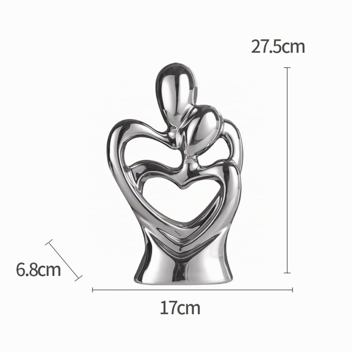 Statua in ceramica di coppia che abbraccia, statua di arte astratta moderna, scultura romantica di coppia astratta, per soggiorno, camera da letto, ufficio, ingresso, camino. (Argento A, Grande)