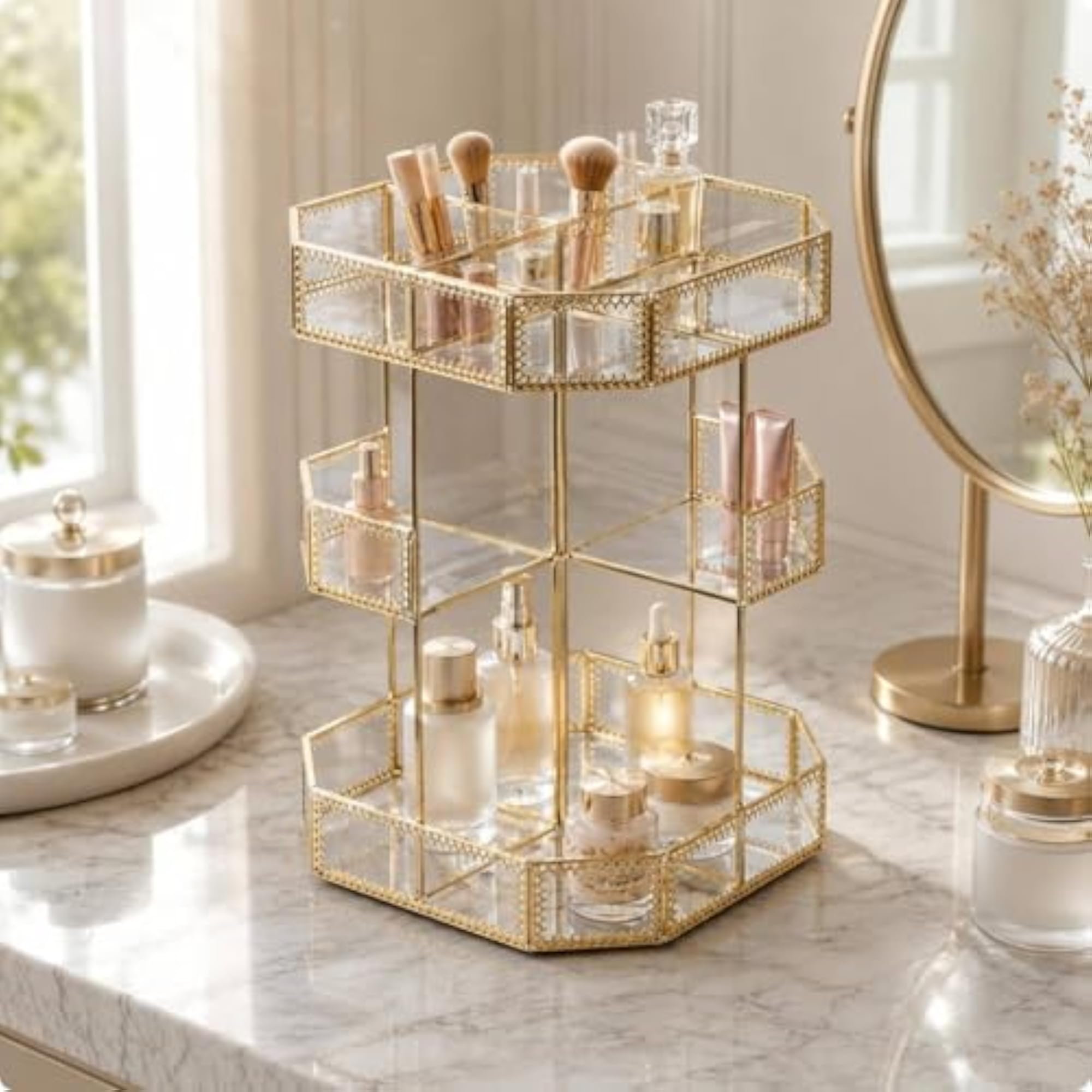 Gold-Toned Vintage-Design Cosmetic Storage Organizer