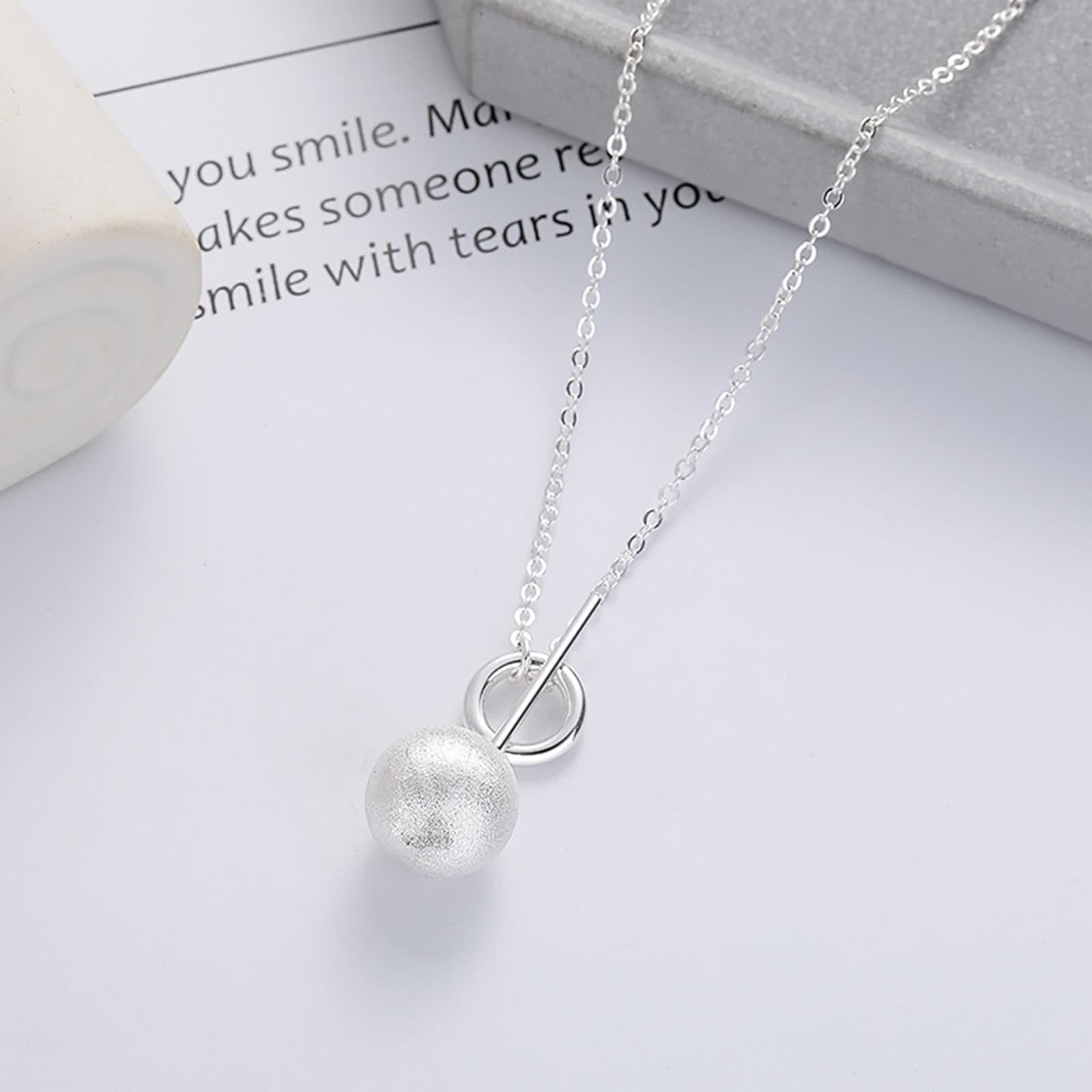 Collar de plata de ley 925 para mujer, collar de cadena con colgante de bola de plata para esposa o amiga
