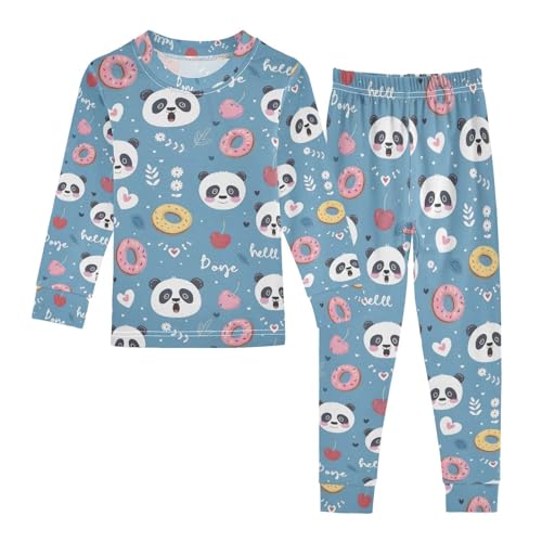 ALAZA Cute Panda Flower Donut Pajamas Long Sleeve Sleepwear 2-Piece Pajama Set