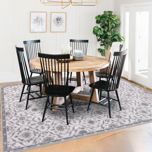 KILOCOCO 5x7 Area Rug, Moroccan Super Soft Washable Living Room Vintage Rug, Non-Slip Large Print Faux Wool Throw Indoor Rug for Entryway Bedroom Office Carpet, Grey