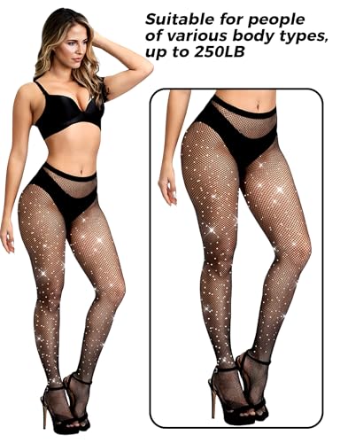 Image of Buauty 2 Pack Sparkly Fishnet Stockings For Women,Rhinestone Fishnets Tights High Waist,Party Sexy Rhinestone Mesh Pantyhose