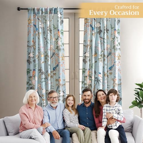 Image of Maison d' Hermine Curtains for Living Room 100% Cotton 50 inchx108 inch (Pack of 1) | 108 inches long Light Filtering Curtains for Windows Bedroom with Rod and Loop Pockets - Hokuzai - Blue