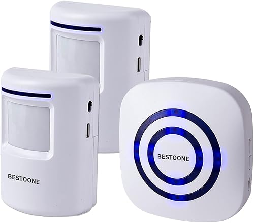 Alarma de sensor de movimiento Bestoone, alarma de entrada inalámbrica de largo alcance, sistema de seguridad para el hogar con timbres eléctricos,