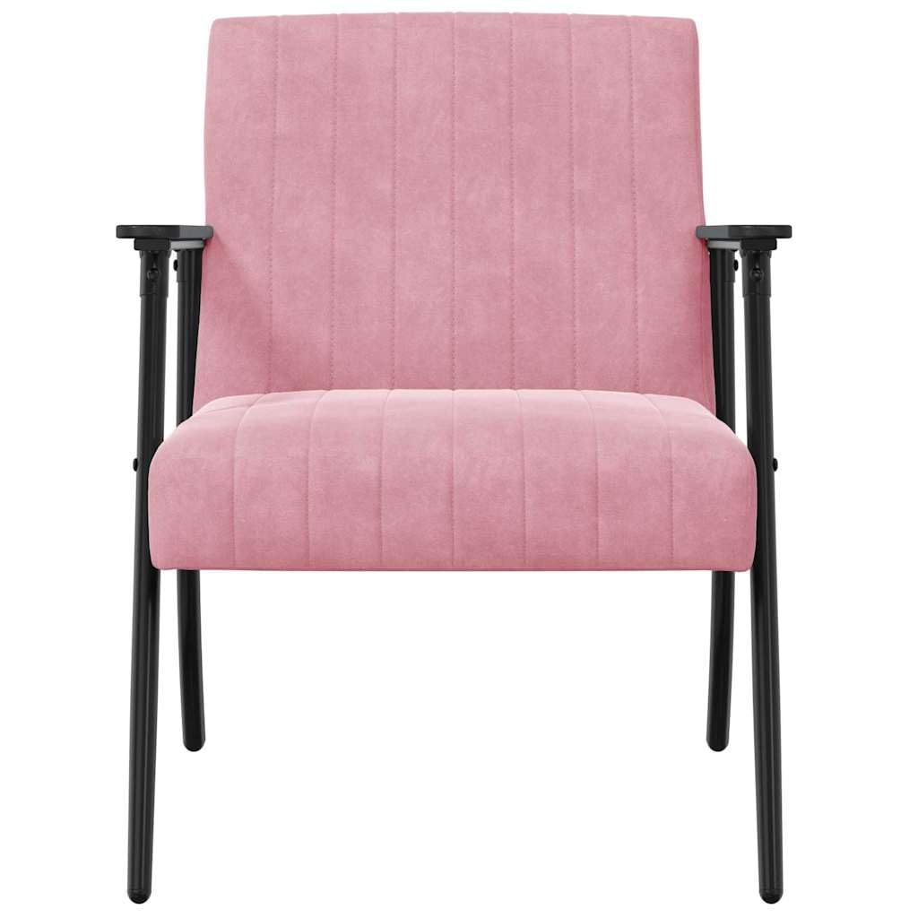 Fotel różowy, aksamitny fotel tapicerowany, krzesło do salonu z oparciem i podłokietnikami, ergonomiczny fotel wypoczynkowy, 59 x 75 x 78 cm